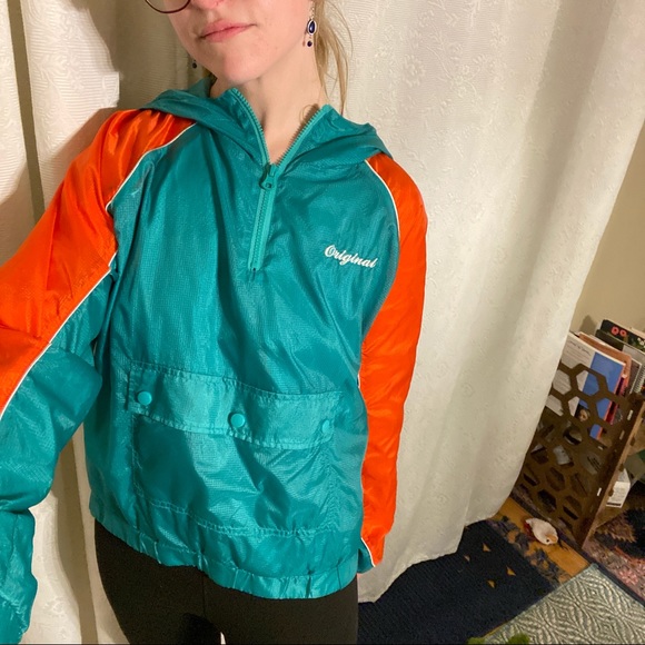 3/$20 Forever 21 Vintage Windbreaker, bright green and orange - Picture 2 of 6